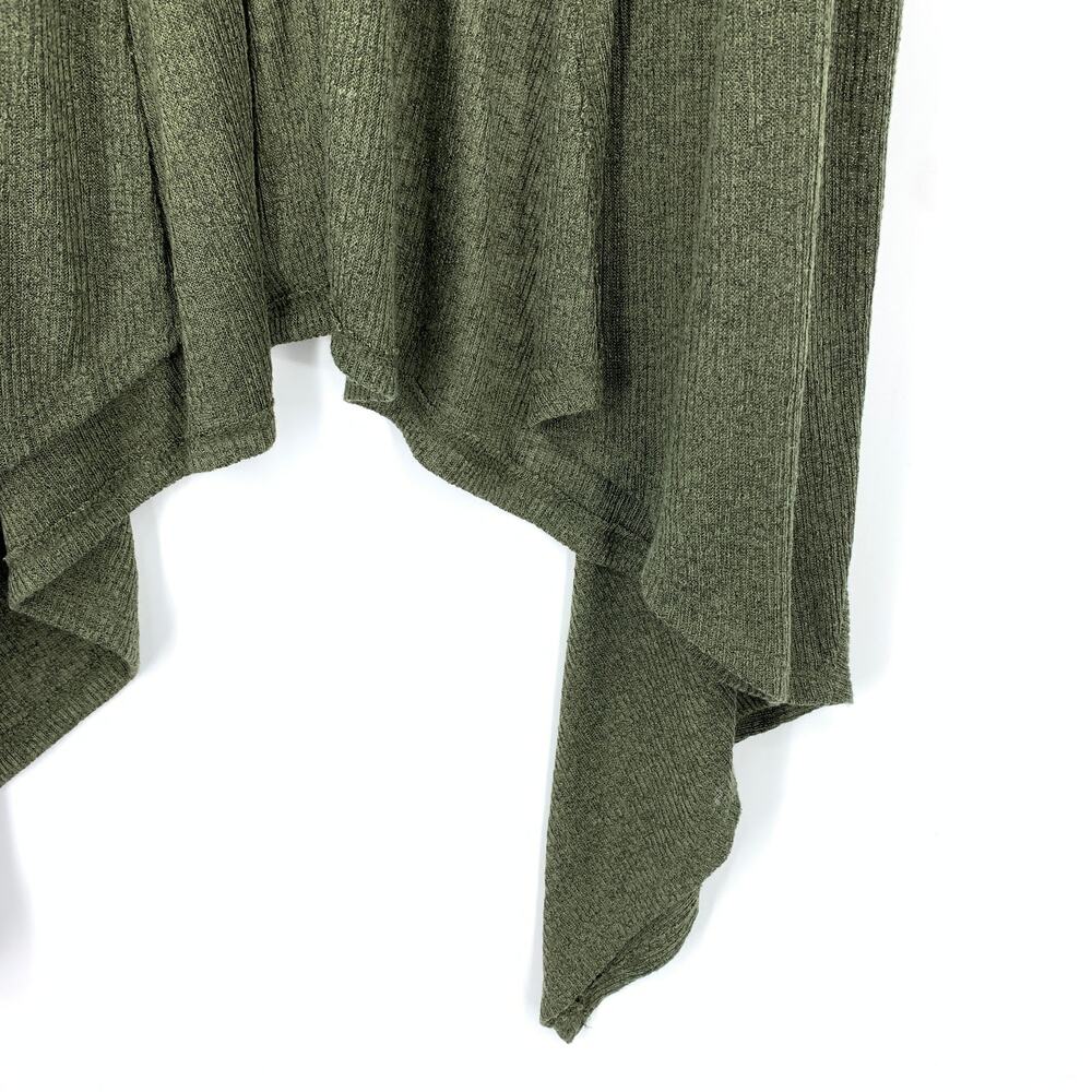 Derek Heart Sharkbite Hem Open Front Duster Cardigan Sweater Size Large Green - Picture 4 of 6